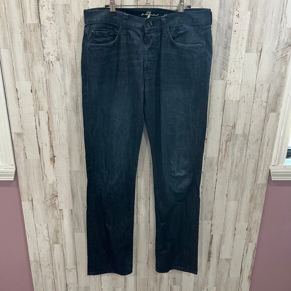 7 For All Mankind Standard Fit Dark Wash Jeans Mens Size 33X33 100% Cotton - Picture 1 of 7
